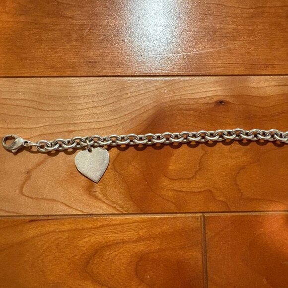Sterling Silver 925 Link Cable Chain Heart Charm Bracelet 7.5” / 27 G - Picture 2 of 5